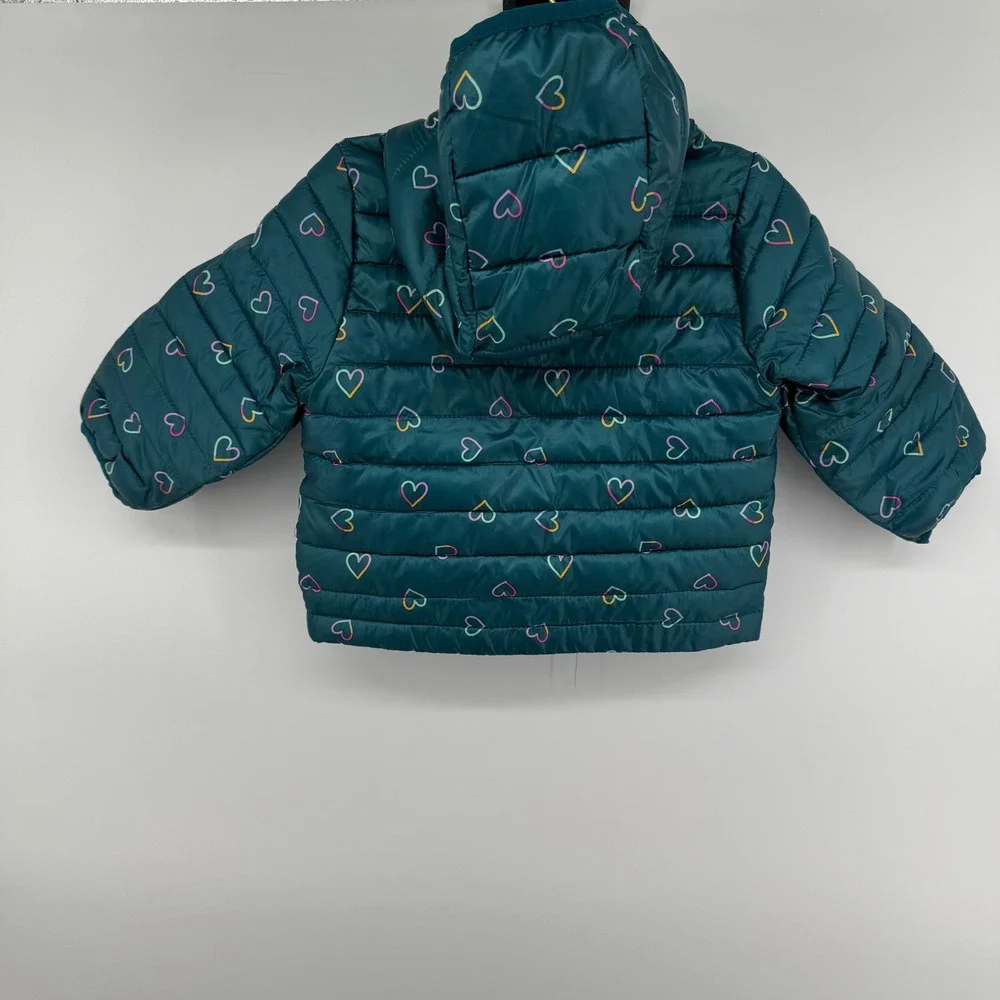 Jumping Beans Girls Teal Heart Puffer‎ Hooded Jacket 12 Months